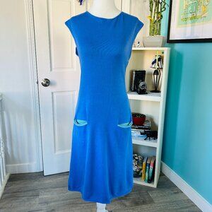 Gudrun Sjoden Blue Organic Cotton Knit Tunic Dress with Pockets (size S)